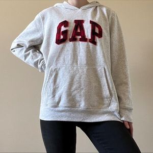 GAP gray hooded sweatshirt with red flannel design lettering: size XL